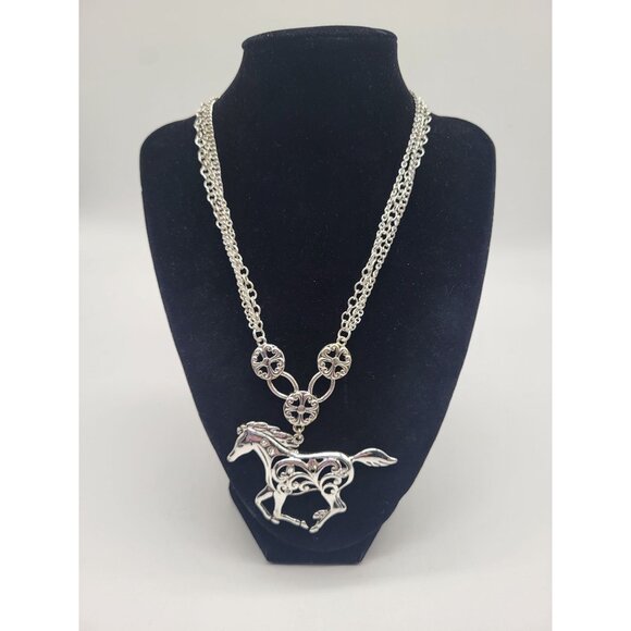 unbranded Jewelry - Silver Tone Western Cowgirl Ranch Country Horse Statement Necklace Rhinestone